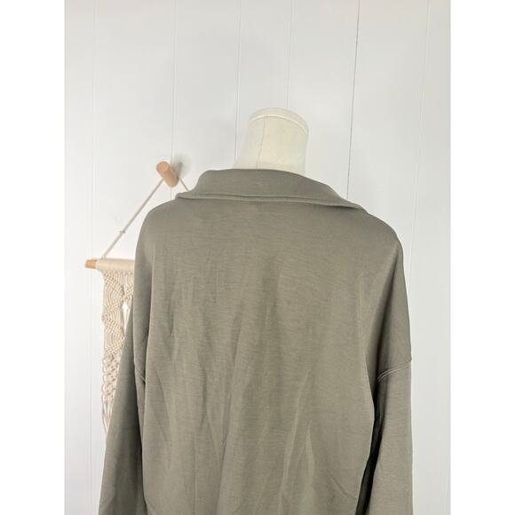 Magaschoni Collared Sweatshirt Size Large Olive Green Pullover Scuba Long Sleeve - Picture 6 of 7